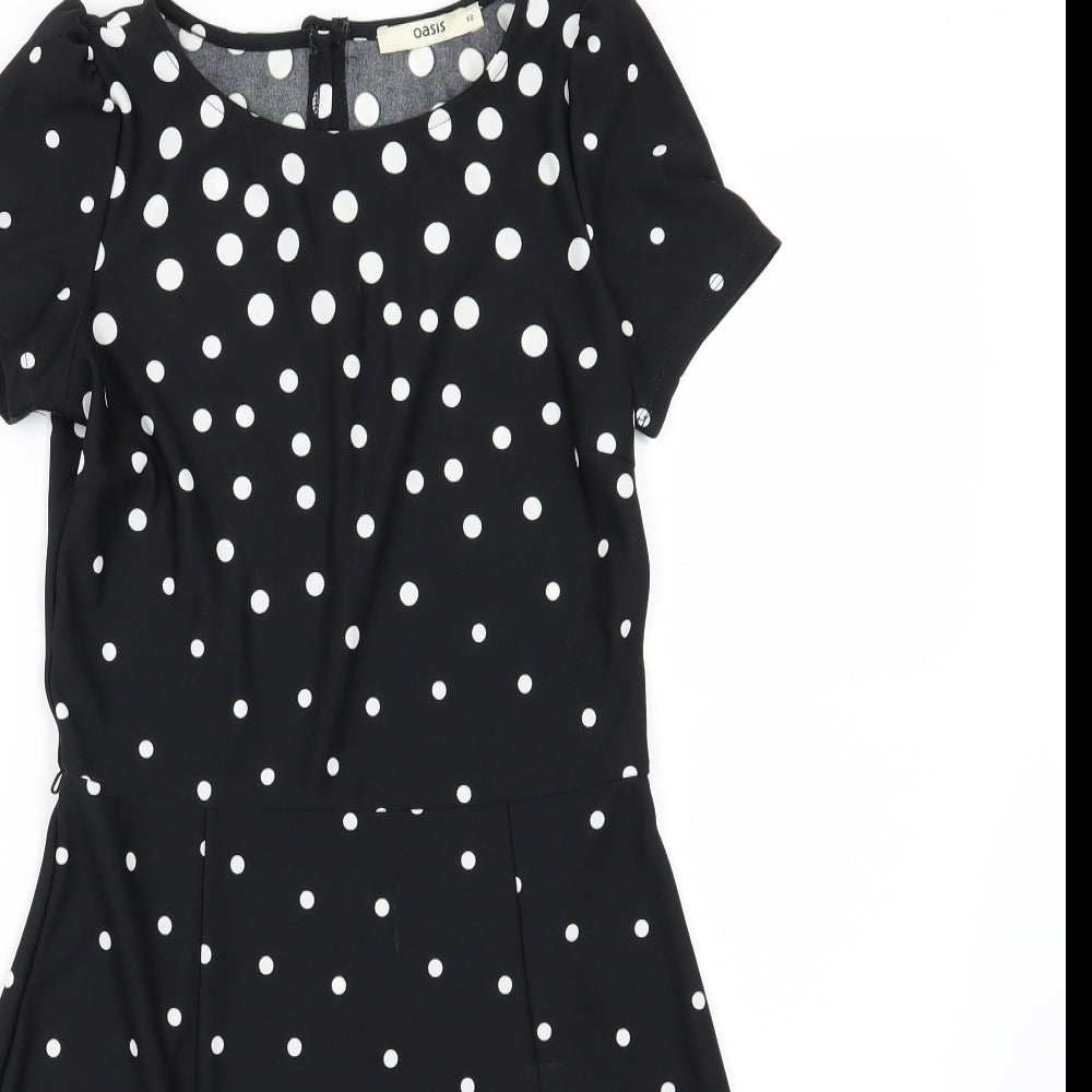 Oasis Womens Black Polka Dot  A-Line  Size XS