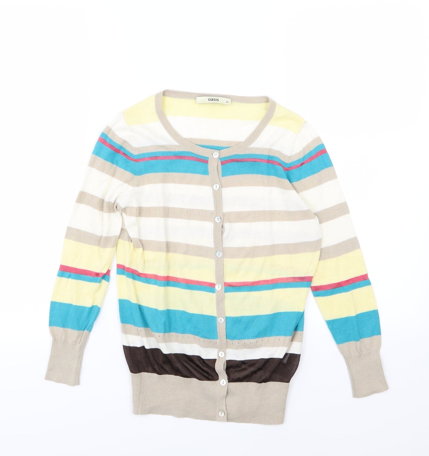 Oasis Womens Multicoloured Striped Knit Cardigan Jumper Size XS