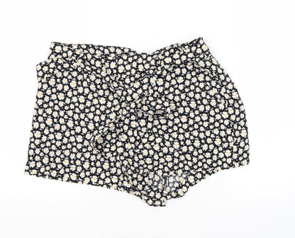 Divided Womens Black Floral  Hot Pants Shorts Size 10
