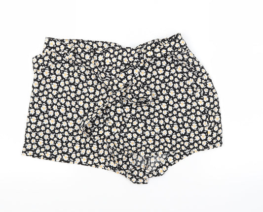 Divided Womens Black Floral  Hot Pants Shorts Size 10