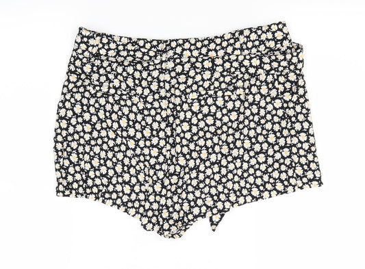 Divided Womens Black Floral  Hot Pants Shorts Size 10