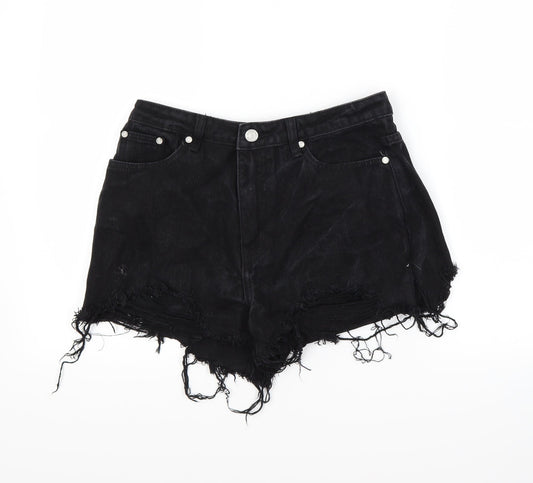 Missguided Womens Black  Denim Cut-Off Shorts Size 8
