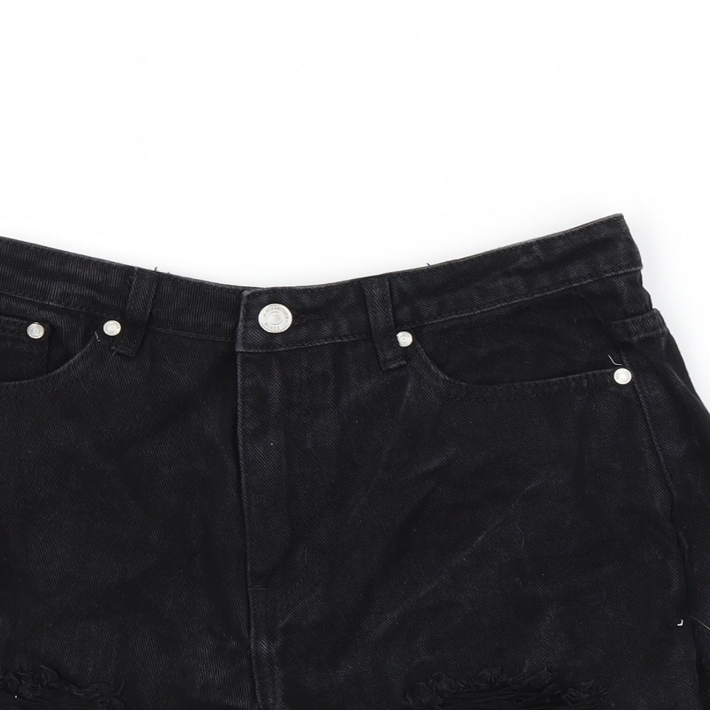 Missguided Womens Black  Denim Cut-Off Shorts Size 8