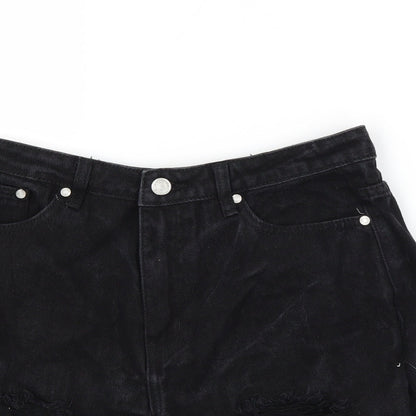Missguided Womens Black  Denim Cut-Off Shorts Size 8