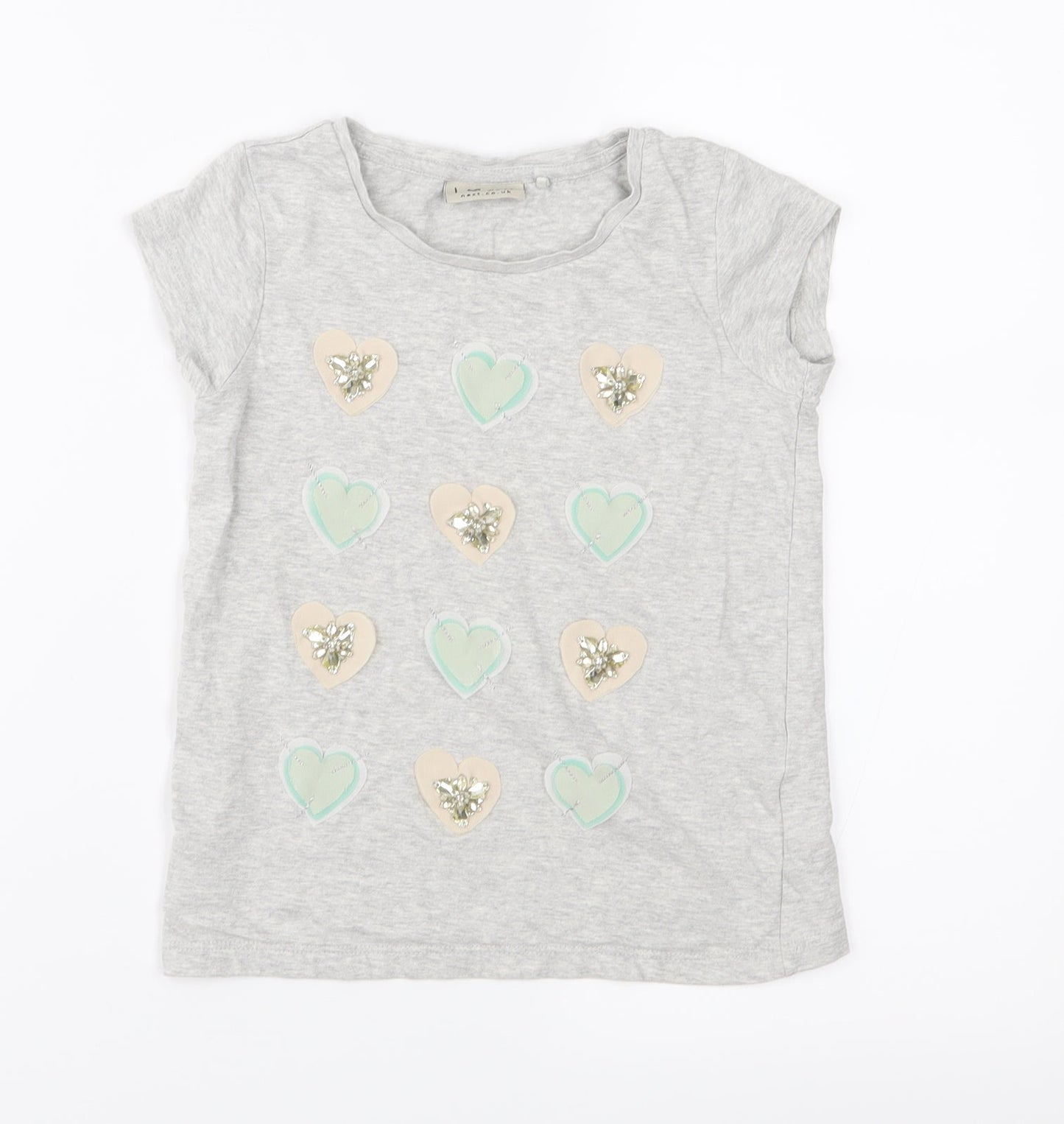 NEXT Girls Grey  Jersey Basic T-Shirt Size 5 Years  - Hearts