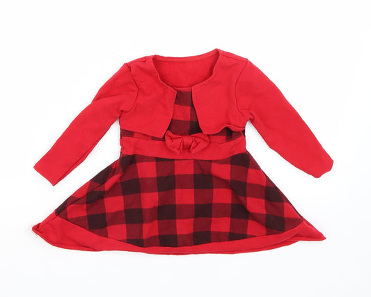Preworn Girls Red Check  A-Line  Size 12 Months