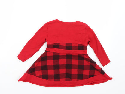 Preworn Girls Red Check  A-Line  Size 12 Months