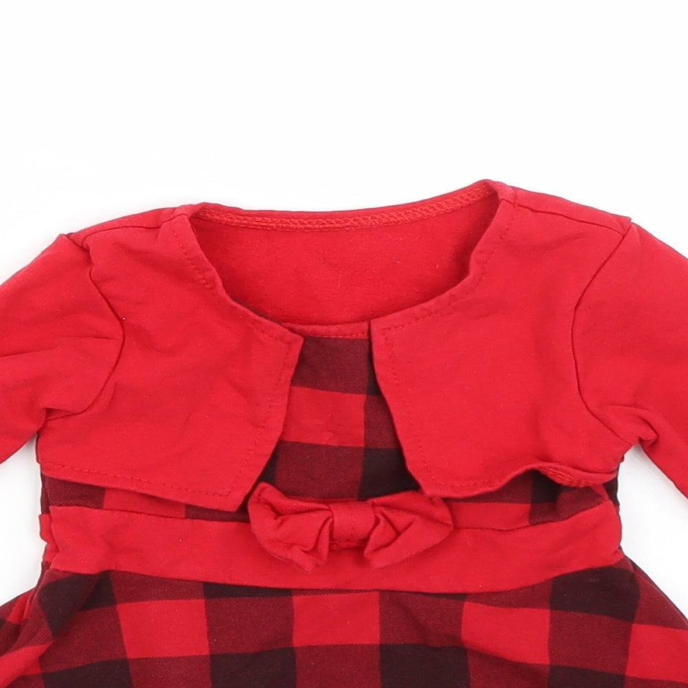 Preworn Girls Red Check  A-Line  Size 12 Months