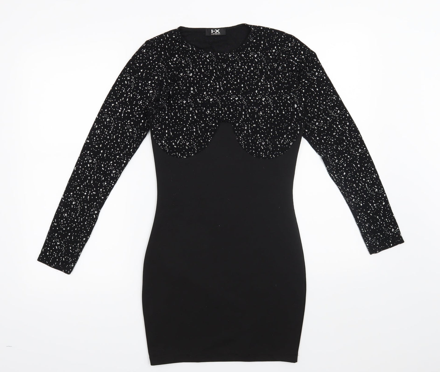 Preworn Womens Black Geometric  Bodycon  Size 8