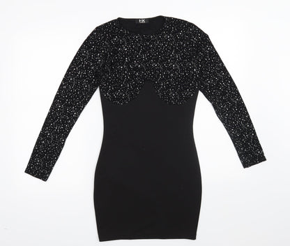 Preworn Womens Black Geometric  Bodycon  Size 8