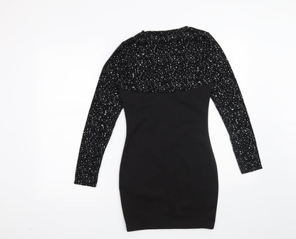 Preworn Womens Black Geometric  Bodycon  Size 8