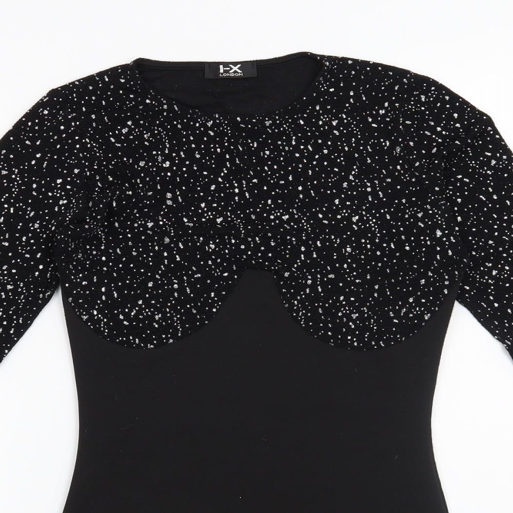 Preworn Womens Black Geometric  Bodycon  Size 8