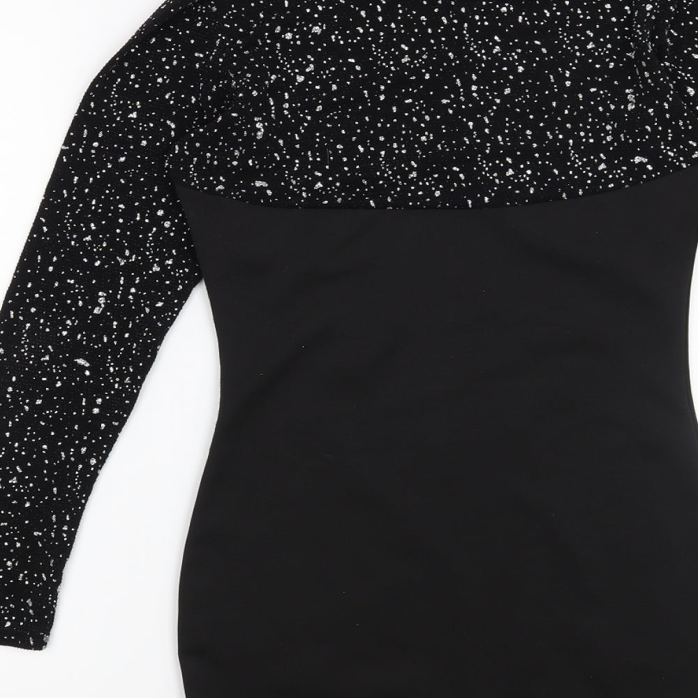 Preworn Womens Black Geometric  Bodycon  Size 8