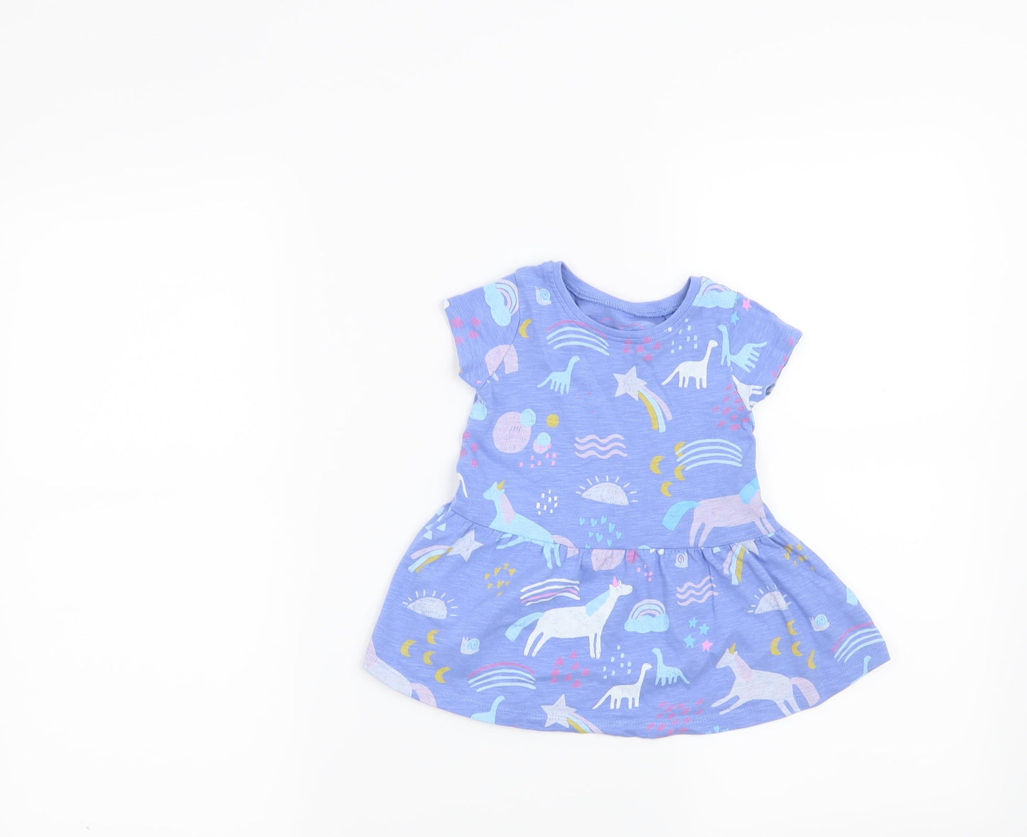 NEXT Girls Blue   T-Shirt Dress  Size 3-6 Months  - Dinosaurs and Unicorns