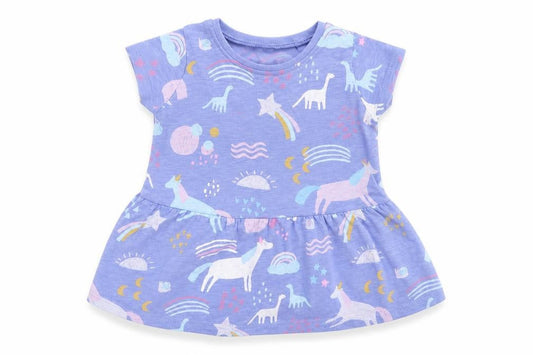 NEXT Girls Blue   T-Shirt Dress  Size 3-6 Months  - Dinosaurs and Unicorns