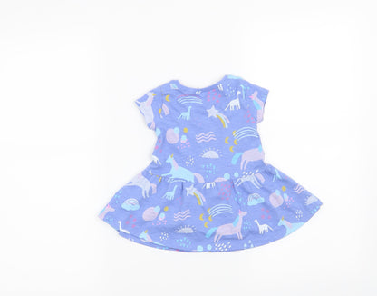 NEXT Girls Blue   T-Shirt Dress  Size 3-6 Months  - Dinosaurs and Unicorns