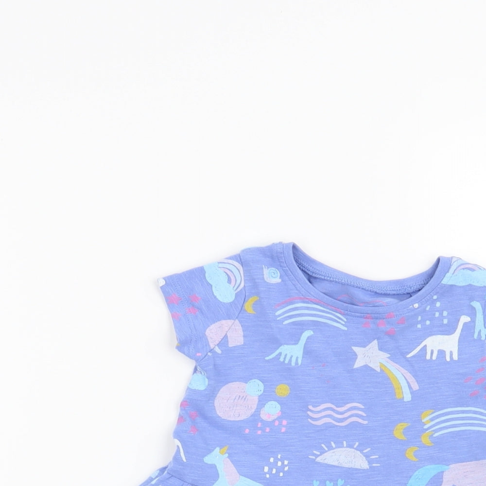 NEXT Girls Blue   T-Shirt Dress  Size 3-6 Months  - Dinosaurs and Unicorns