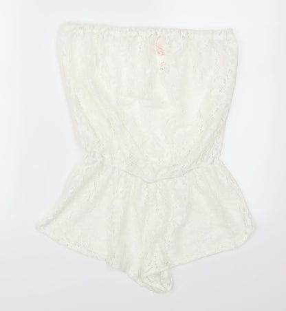 Ocean Club Womens White  Lace Playsuit One-Piece Size 10  - Beach Cover Up