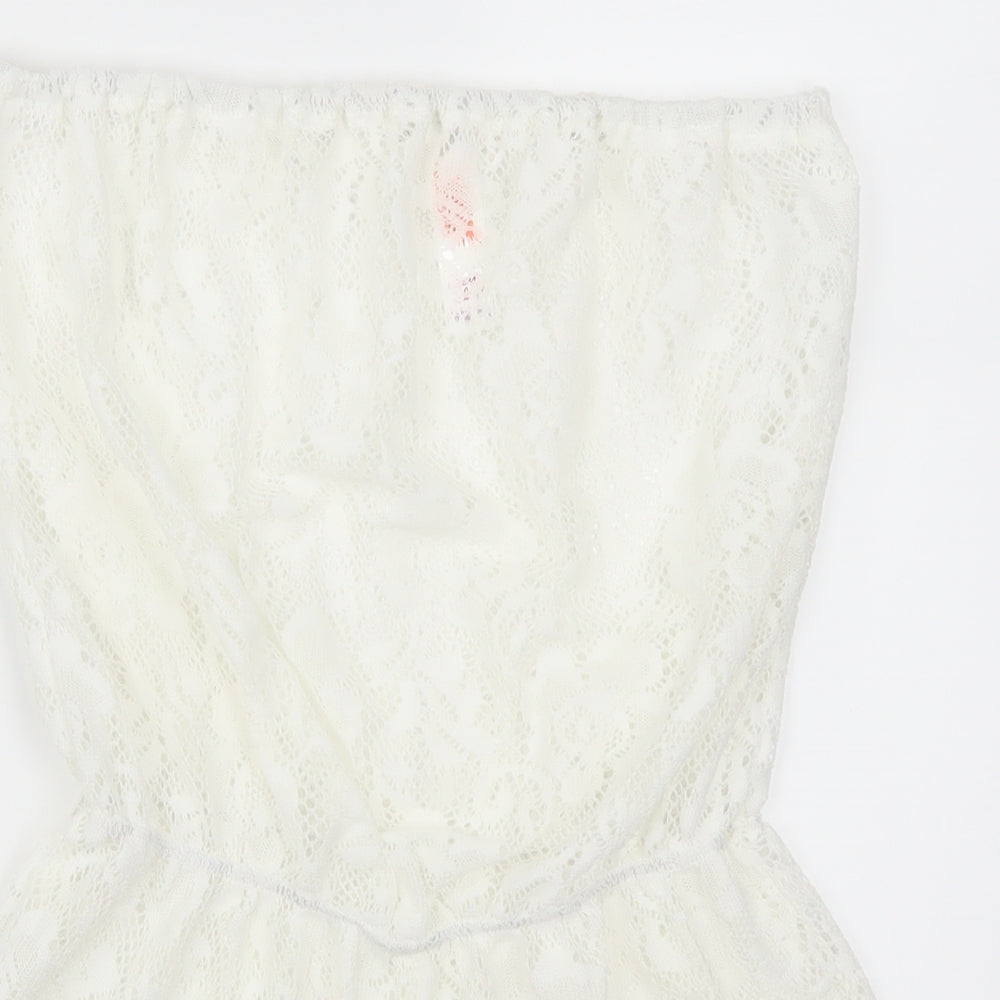 Ocean Club Womens White  Lace Playsuit One-Piece Size 10  - Beach Cover Up