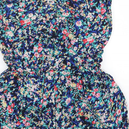 Paris Womens Blue Floral  Playsuit One-Piece Size S