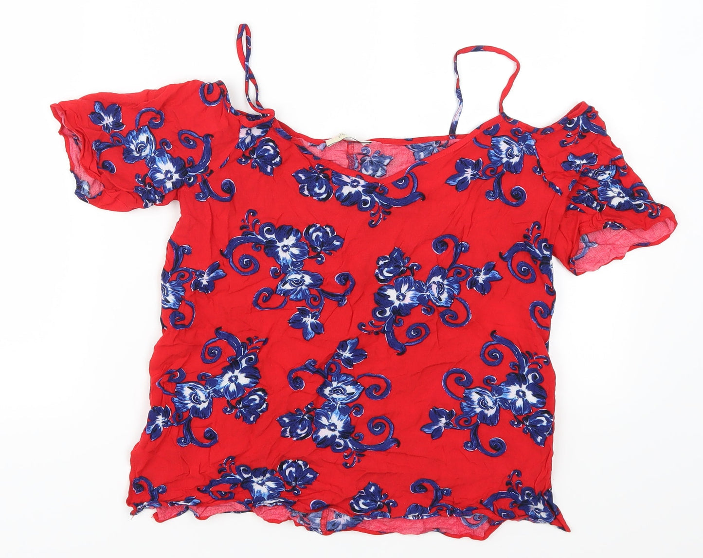 Papaya Womens Red Floral  Basic T-Shirt Size 8