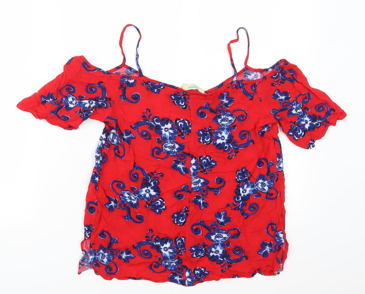 Papaya Womens Red Floral  Basic T-Shirt Size 8