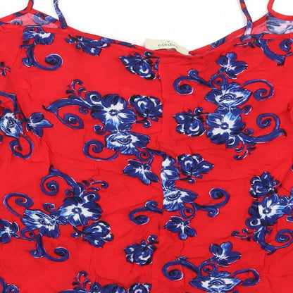 Papaya Womens Red Floral  Basic T-Shirt Size 8