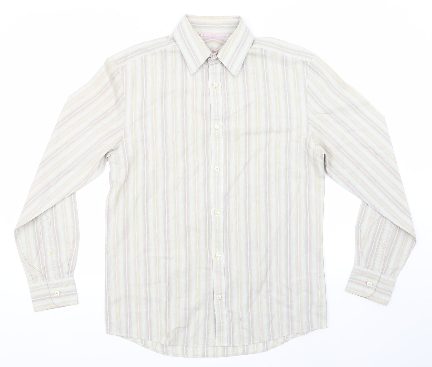 Mens UK Size S NEXT Beige  Button-Up Long Sleeve Casual Shirt