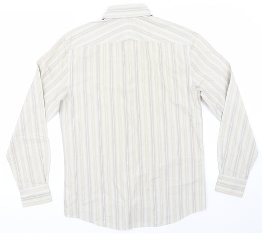 Mens UK Size S NEXT Beige  Button-Up Long Sleeve Casual Shirt