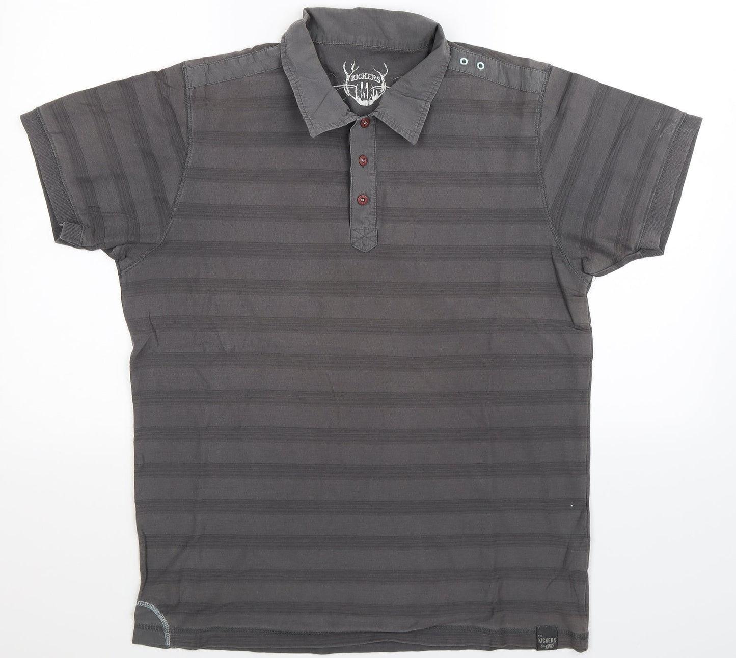 Kickers Mens Grey Striped   Polo Size M