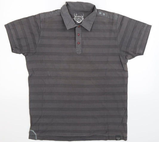 Kickers Mens Grey Striped   Polo Size M