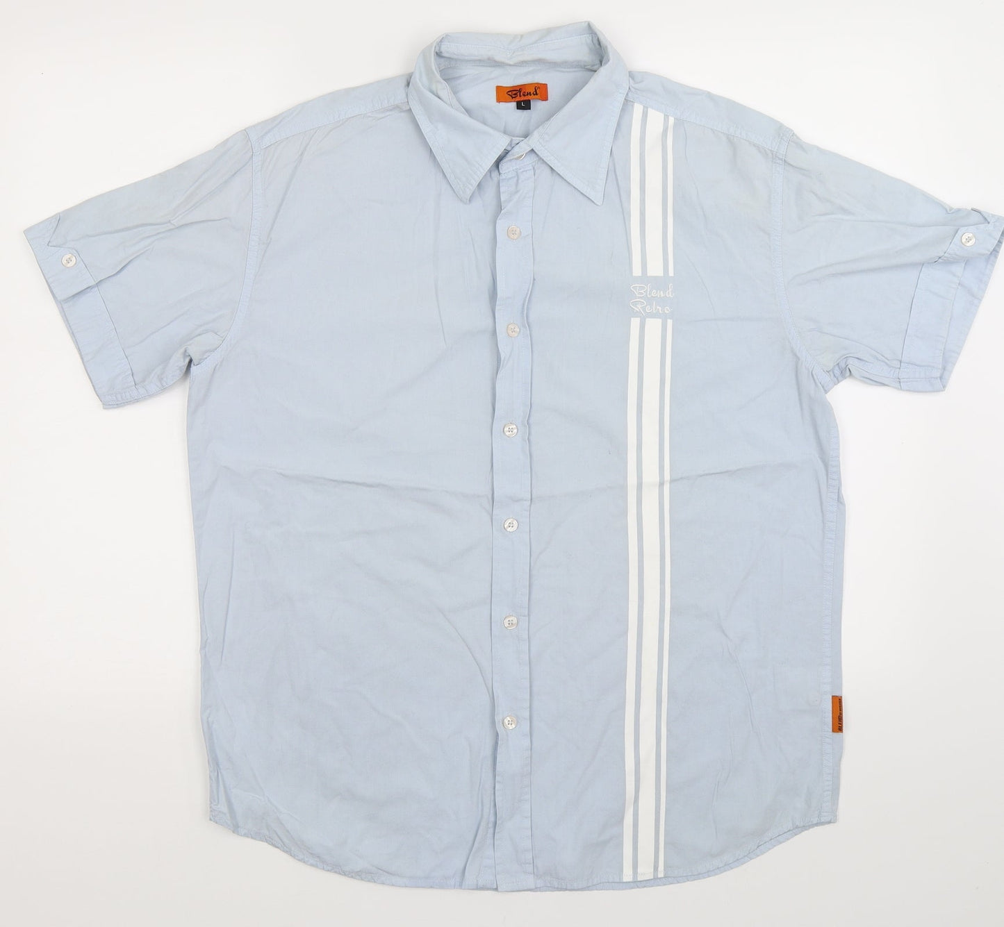 Mens UK Size L Blend Blue  Button-Up Short Sleeve Casual Shirt
