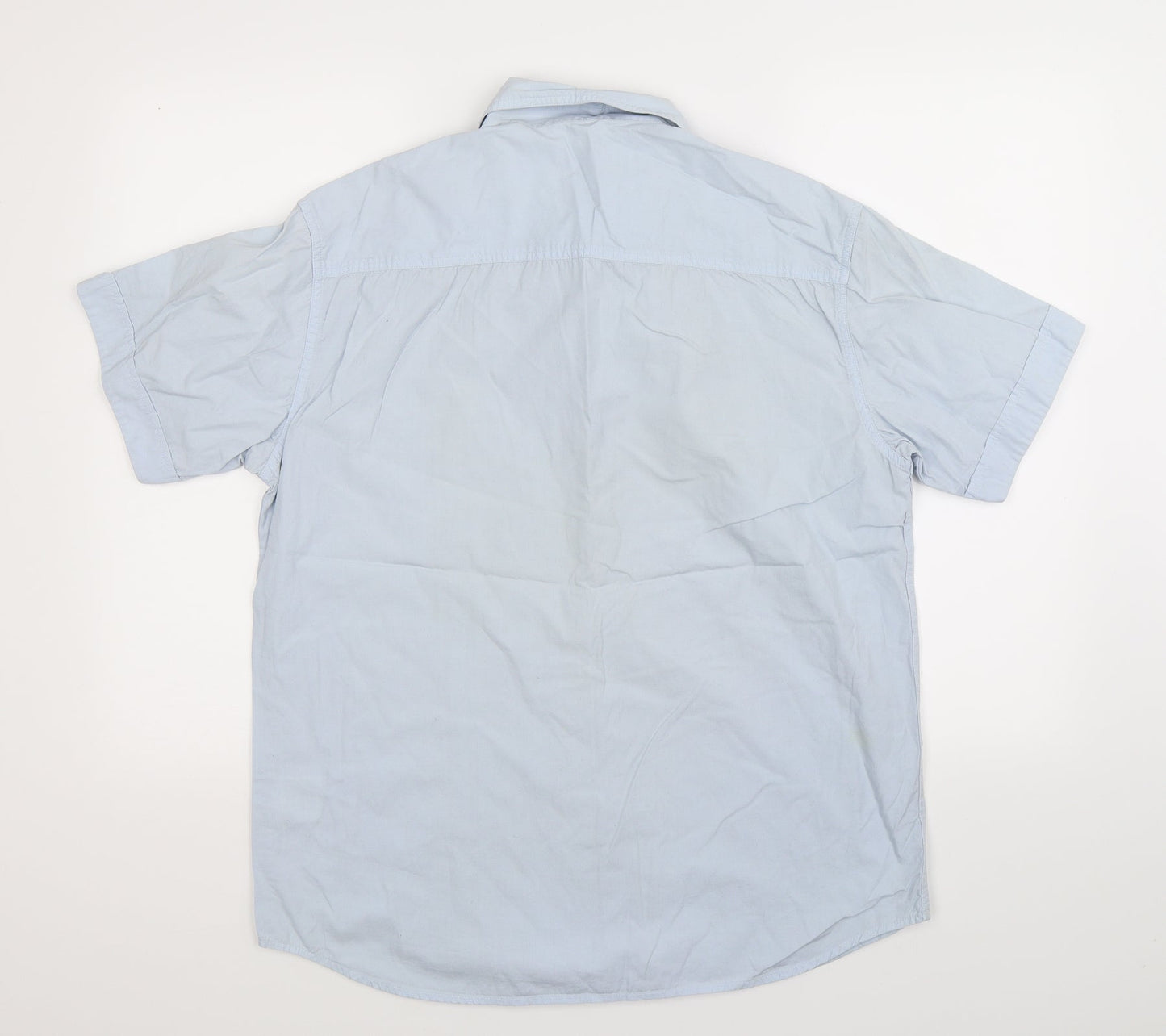 Mens UK Size L Blend Blue  Button-Up Short Sleeve Casual Shirt