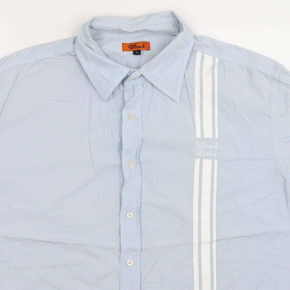 Mens UK Size L Blend Blue  Button-Up Short Sleeve Casual Shirt