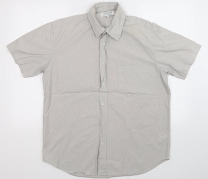Mens UK Size XL De Vergo Grey  Button-Up Short Sleeve Casual Shirt