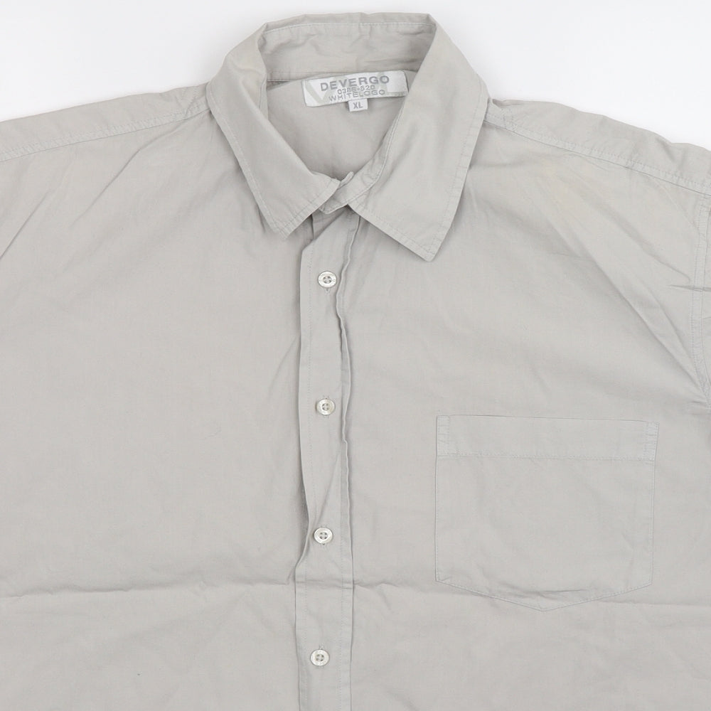 Mens UK Size XL De Vergo Grey  Button-Up Short Sleeve Casual Shirt