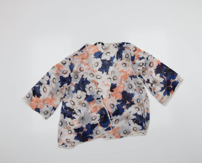 New Look Womens White Floral  Cardigan Jumper Size 8