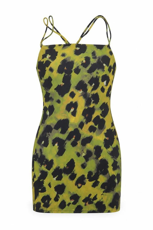 Front view of ASOS women’s yellow animal print a-line, size UK 8