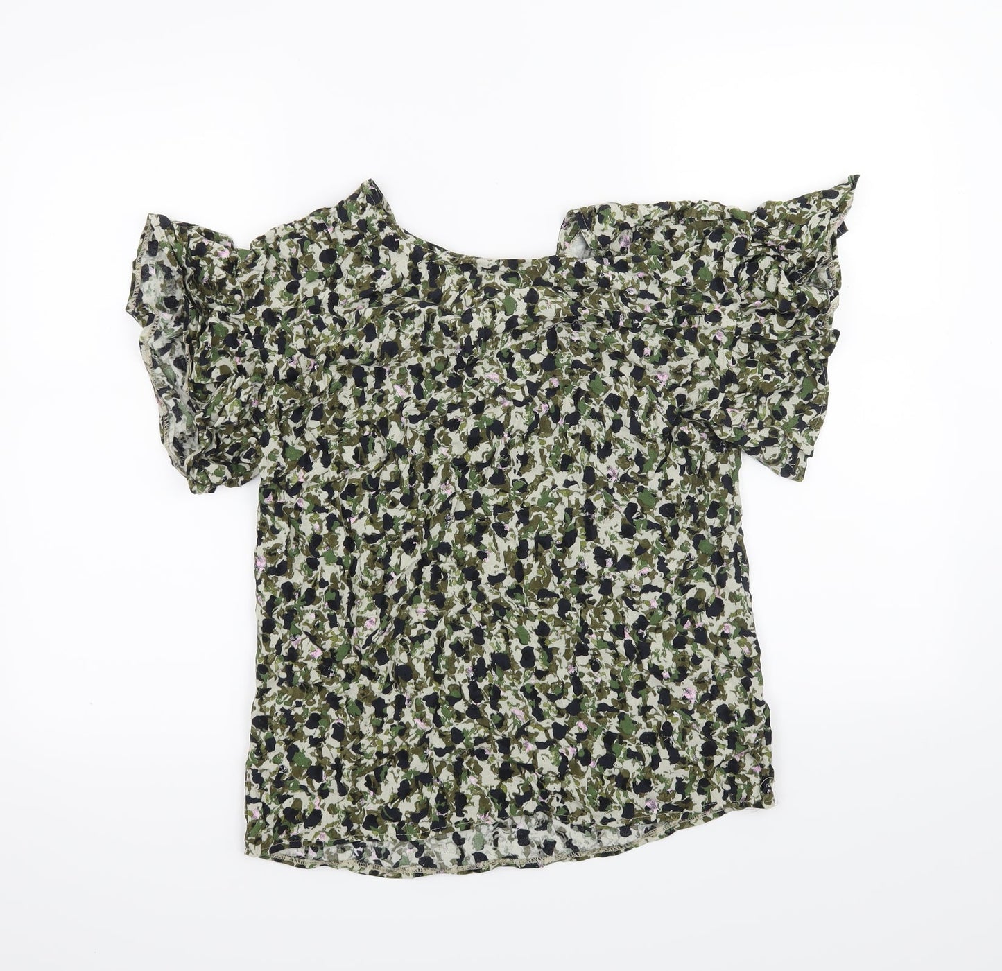 Nutmeg Womens Green Floral  Basic T-Shirt Size 8