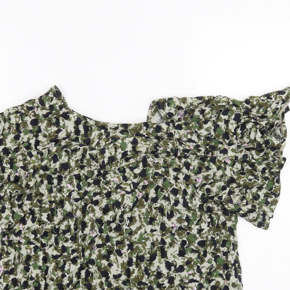 Nutmeg Womens Green Floral  Basic T-Shirt Size 8