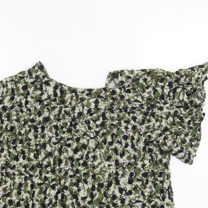 Nutmeg Womens Green Floral  Basic T-Shirt Size 8