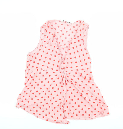 Stradivarius Womens Pink Polka Dot  Basic Tank Size M  - Knot Detail