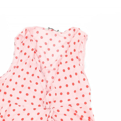 Stradivarius Womens Pink Polka Dot  Basic Tank Size M  - Knot Detail
