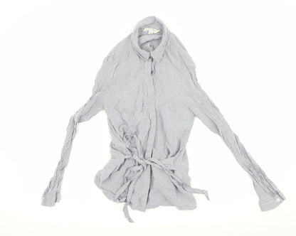 Miss Selfridge Womens Blue Striped  Basic Button-Up Size 8  - open back