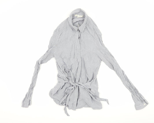 Miss Selfridge Womens Blue Striped  Basic Button-Up Size 8  - open back