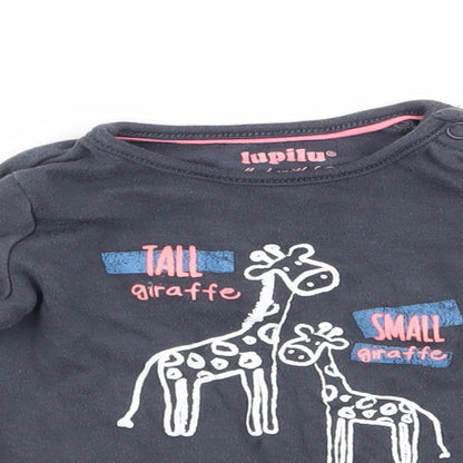 Lupilu Girls Black   Basic T-Shirt Size 3-6 Months  - Giraffe
