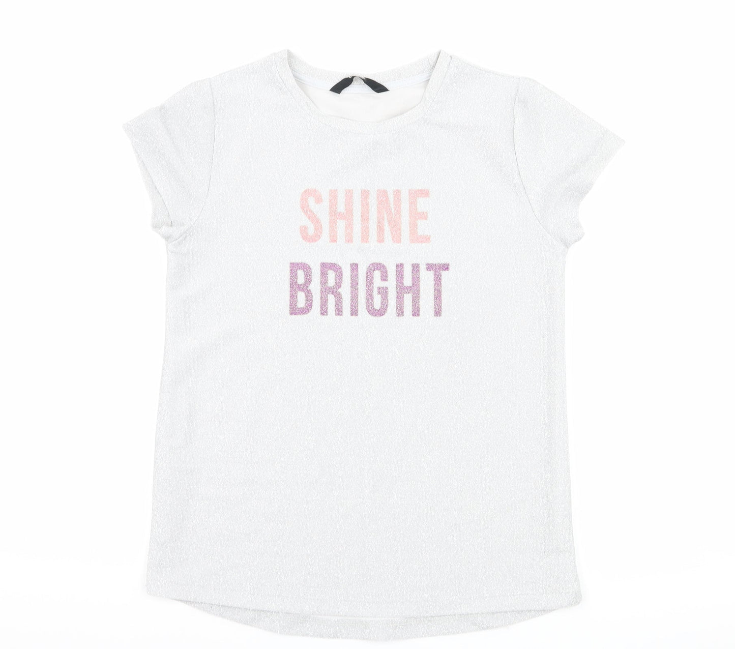 George Girls Silver   Basic T-Shirt Size 10-11 Years  - Shine Bright