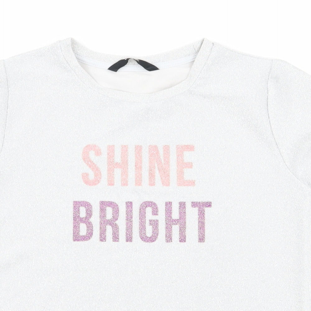 George Girls Silver   Basic T-Shirt Size 10-11 Years  - Shine Bright