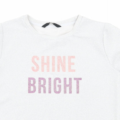 George Girls Silver   Basic T-Shirt Size 10-11 Years  - Shine Bright