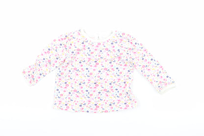 George Girls White Floral  Basic T-Shirt Size 3-6 Months